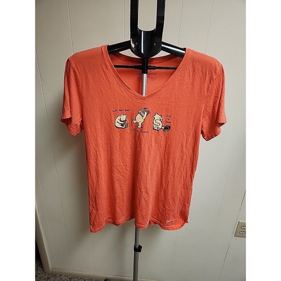 Tops - Large Women's Life is Good Winnie the Pooh Life Isn't Easy Coral  V-neck T